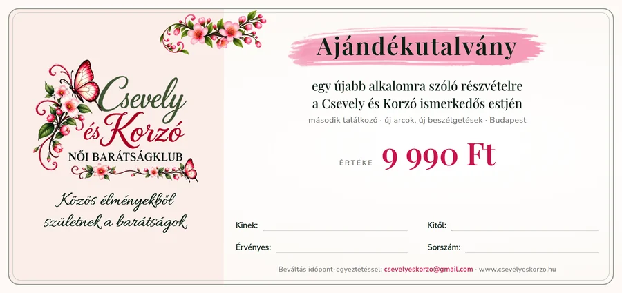 Ajándékutalvány egy újabb, második ismerkedős estre, értéke 9 990 Ft
